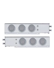 (2/BULK) CHROME SPRING LOADED REAR LIGHT BAR W/ SIX 36 RED LED 4" CLEAR LENS LIGHT W/ VISOR - 2 1/2" BOLT PATTERN