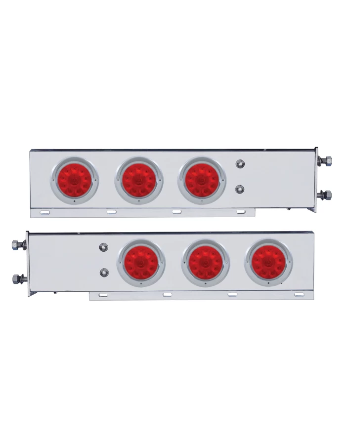 (2/BULK) ECONOMY 430 S.S. SPRING LOADED REAR LIGHT BAR W/ SIX 10 RED LED 4" LIGHT W/ VISOR - RED LENS (3 3/4" B.P.)