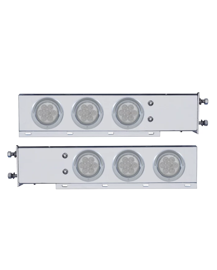 (2/BULK) ECONOMY 430 S.S. SPRING LOADED REAR LIGHT BAR W/ SIX 7 RED LED 4" LIGHT W/ VISOR - CLEAR LENS (3 3/4" B.P.)