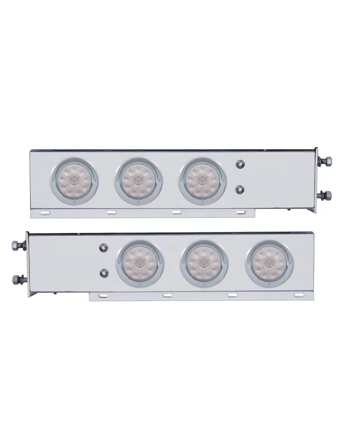 (2/BULK) ECONOMY 430 S.S. SPRING LOADED REAR LIGHT BAR W/ SIX 10 RED LED 4" LIGHT W/ VISOR - CLEAR LENS (2 1/2" B.P.)