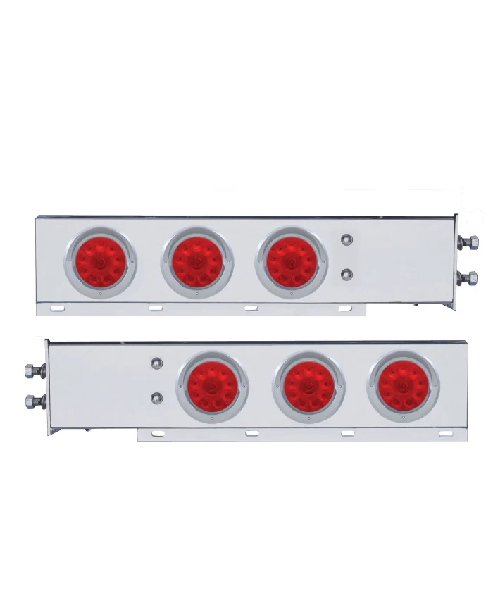 (2/BULK) ECONOMY 430 S.S. SPRING LOADED REAR LIGHT BAR W/ SIX 10 RED LED 4" LIGHT W/ VISOR - RED LENS (2" B.P.)