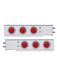 (2/BULK) ECONOMY 430 S.S. SPRING LOADED REAR LIGHT BAR W/ SIX 10 RED LED 4" LIGHT W/ VISOR - RED LENS (2" B.P.)