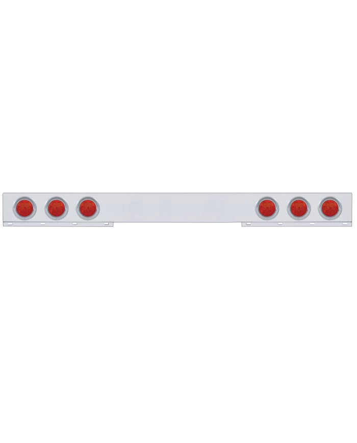 (BULK) CHROME 1 PIECE REAR LIGHT BAR W/ SIX 7 RED LED 4" ECONOMY LIGHT W/ VISOR - RED LENS
