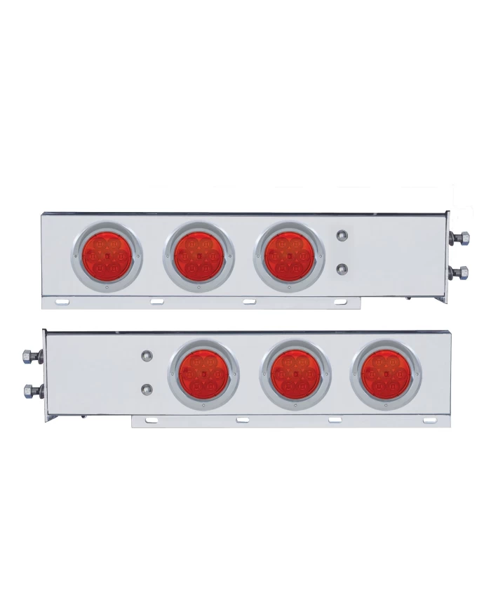 (2/BULK) CR. SPRING LOADED REAR LIGHT BAR W/ SIX 7 RED LED 4" RED LENS LIGHT W/ VISOR - 2 1/2" BOLT PATTERN