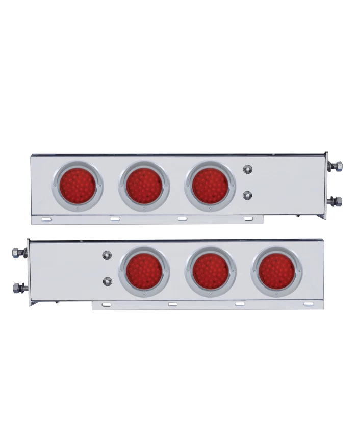 (2/BULK) ECONOMY 430 S.S. SPRING LOADED REAR LIGHT BAR W/ SIX 36 RED LED 4" RED LENS LIGHT W/ VISOR - 2 1/2" BOLT PATTERN