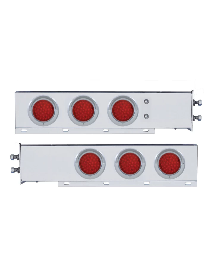 (2/BULK) ECONOMY 430 S.S. SPRING LOADED REAR LIGHT BAR W/ SIX 36 RED LED 4" RED LENS LIGHT W/ VISOR - 2" BOLT PATTERN
