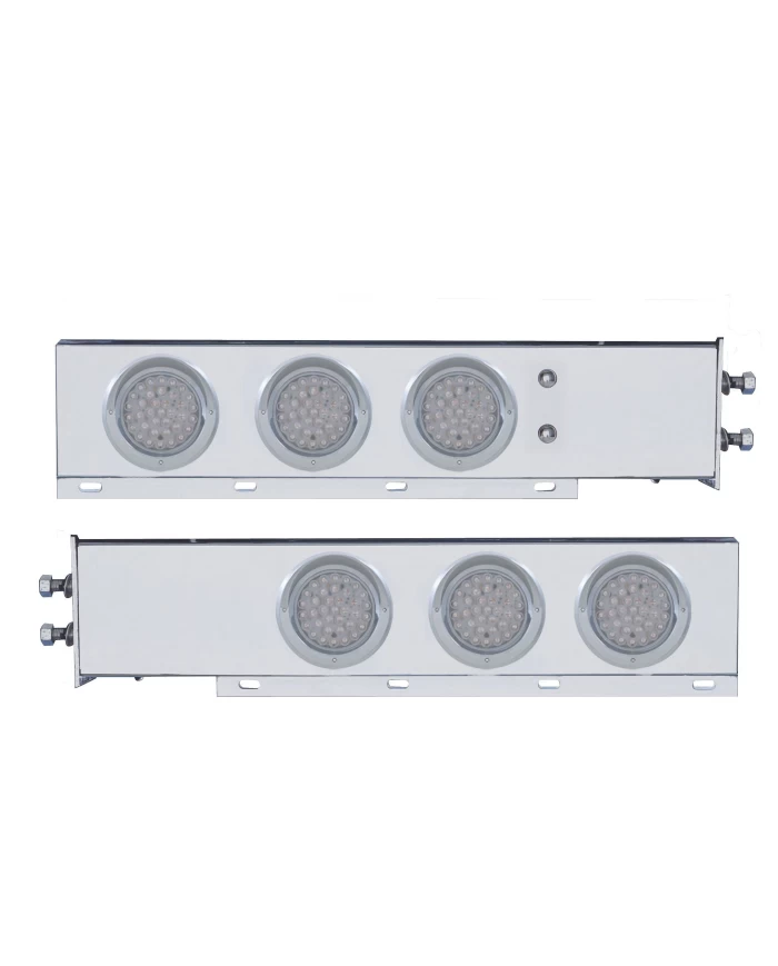 (2/BULK) ECONOMY 430 S.S. SPRING LOADED REAR LIGHT BAR W/ SIX 36 RED LED 4" CLEAR LENS LIGHT W/ VISOR - 2" BOLT PATTERN