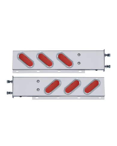 (2/BULK) STAINLESS STEEL REAR LIGHT BAR WITH SIX 19 RED LED OVAL RED LENS LIGHT WITH VISOR - 3 3/4" BOLT PATTERN (2/BULK) STAINLESS STEEL REAR LIGHT BAR WITH SIX 19 RED LED OVAL RED LENS LIGHT WITH VISOR - 3 3/4" BOLT PATTERN