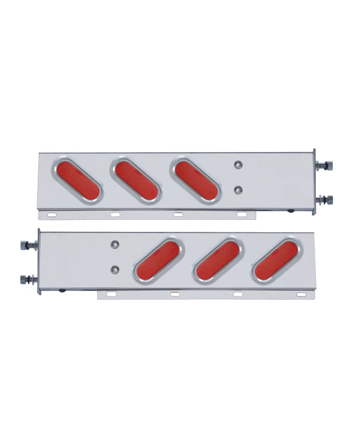 (2/BULK) STAINLESS STEEL REAR LIGHT BAR WITH SIX 19 RED LED OVAL RED LENS LIGHT WITH VISOR - 3 3/4" BOLT PATTERN