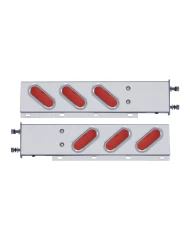 (2/BULK) STAINLESS STEEL REAR LIGHT BAR WITH SIX 19 RED LED OVAL RED LENS LIGHT WITH VISOR - 3 3/4" BOLT PATTERN