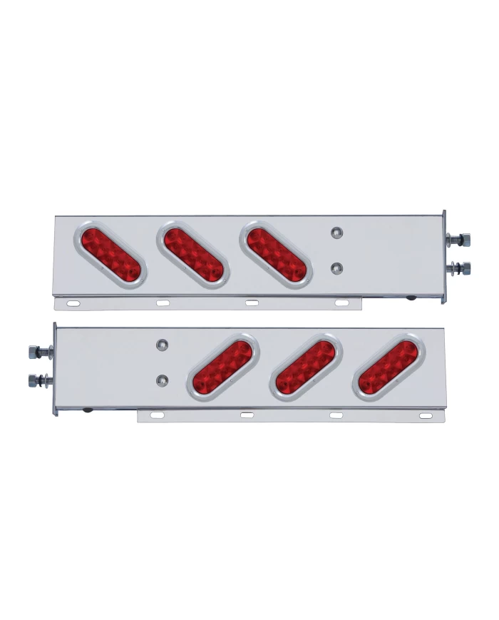 (2/BULK) STAINLESS STEEL REAR LIGHT BAR WITH SIX 10 RED LED OVAL RED LENS LIGHT WITH FLAT BEZEL - 2 1/2" BOLT PATTERN