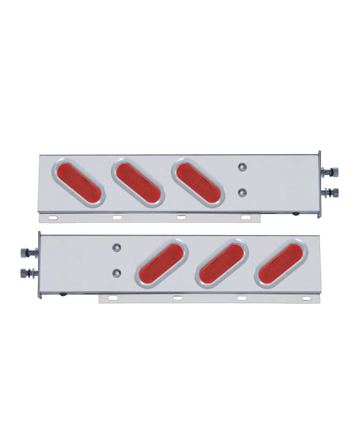 (2/BULK) STAINLESS STEEL REAR LIGHT BAR WITH SIX 12 RED LED OVAL RED LENS LIGHT WITH FLAT BEZEL - 2 1/2" BOLT PATTERN