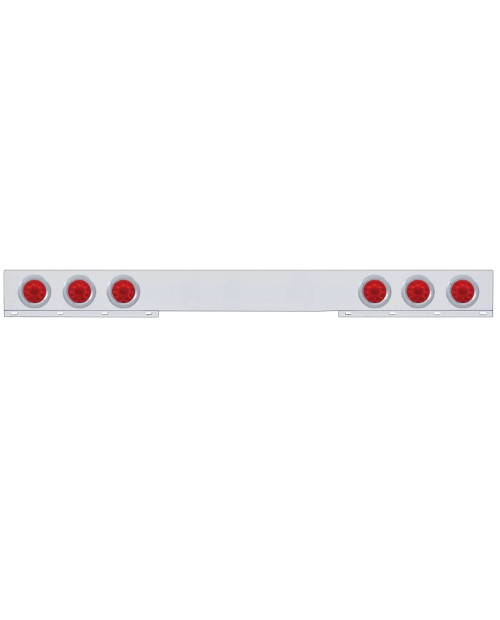 (BULK) CHROME REAR LIGHT BAR W/ SIX 10 RED LED 4" LIGHT W/ BEZEL - RED LENS