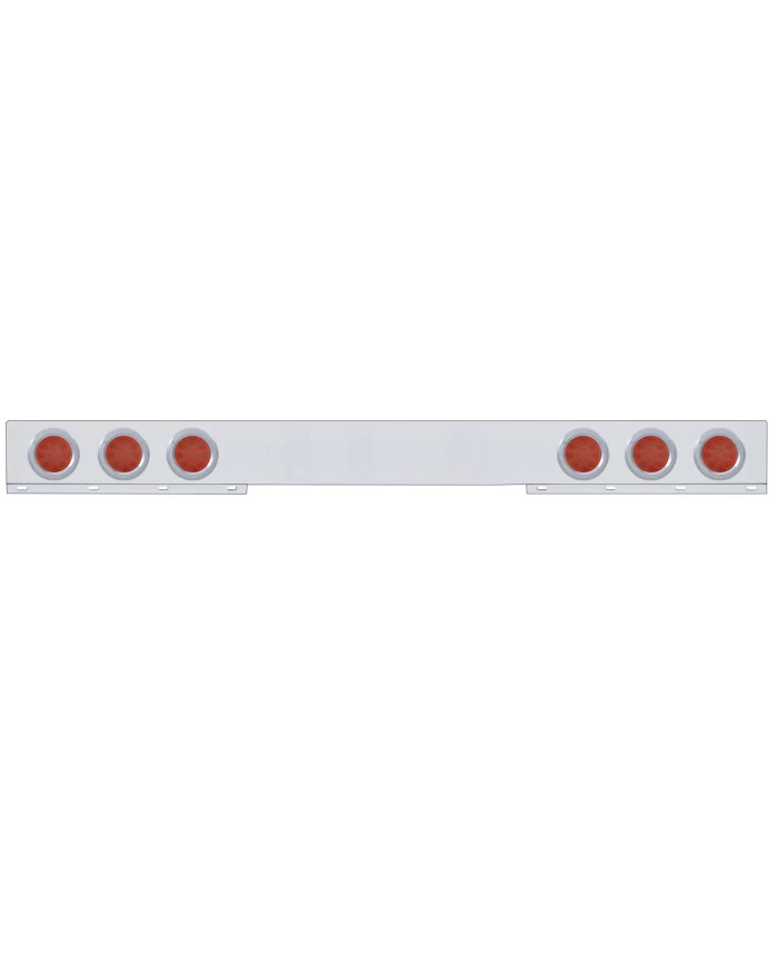 (BULK) STAINLESS STEEL REAR LIGHT BAR W/ SIX 12 RED LED 4" REFLECTOR LIGHT W/ BEZEL - RED LENS