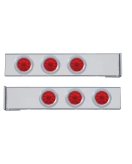 (2/BULK) CHROME 2 PCS. REAR LIGHT BAR W/ SIX 10 LED 4" RED LENS LIGHT W/ BEZEL - 4 HOLE FLANGE MOUNT