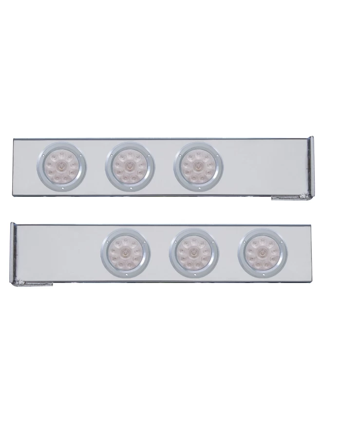 (2/BULK) CHROME 2 PCS. REAR LIGHT BAR W/ SIX 10 LED 4" CLEAR LENS LIGHT W/ BEZEL - 4 HOLE FLANGE MOUNT (2/BULK) CHROME 2 PCS. REAR LIGHT BAR W/ SIX 10 LED 4" CLEAR LENS LIGHT W/ BEZEL - 4 HOLE FLANGE MOUNT