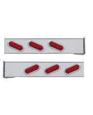 (2/BULK) CHROME 2 PCS. REAR LIGHT BAR W/ 6 SLANTED 10 LED OVAL RED LENS LIGHT W/ BEZEL - 4 HOLE FLANGE MOUNT (2/BULK) CHROME 2 PCS. REAR LIGHT BAR W/ 6 SLANTED 10 LED OVAL RED LENS LIGHT W/ BEZEL - 4 HOLE FLANGE MOUNT