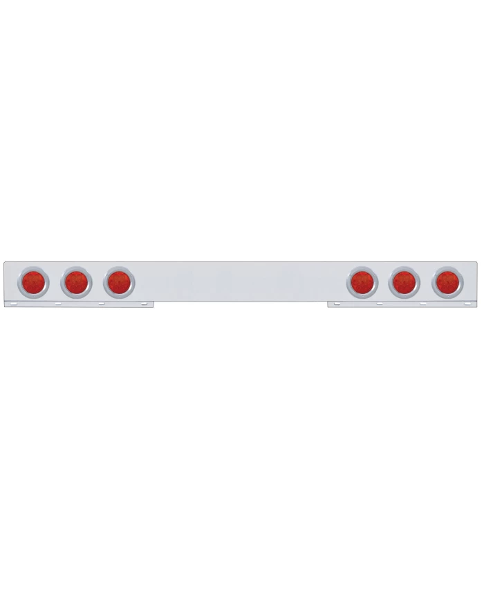 (BULK) CHROME 1 PIECE REAR LIGHT BAR W/ SIX 7 RED LED 4" ECONOMY LIGHT W/ BEZEL - RED LENS