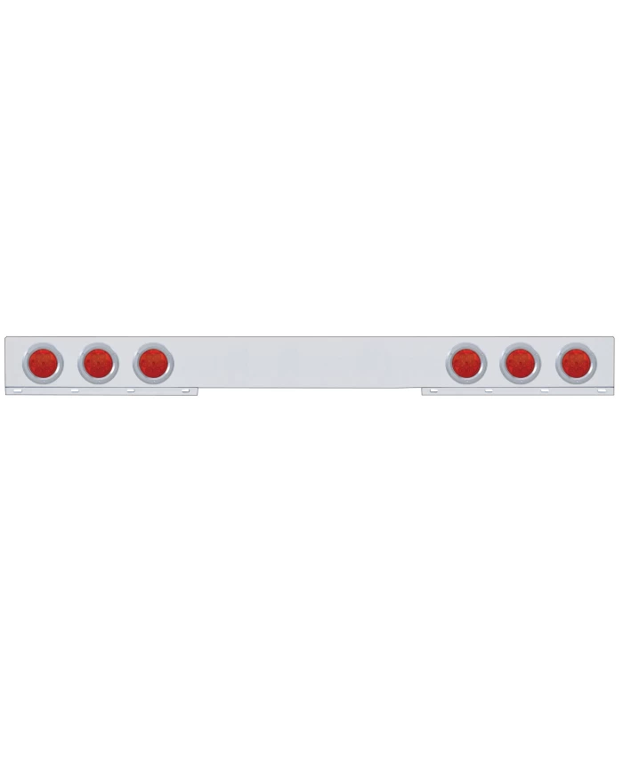 (BULK) STAINLESS STEEL 1 PIECE REAR LIGHT BAR W/ SIX 7 RED LED 4" ECONOMY LIGHT W/ BEZEL - RED LENS