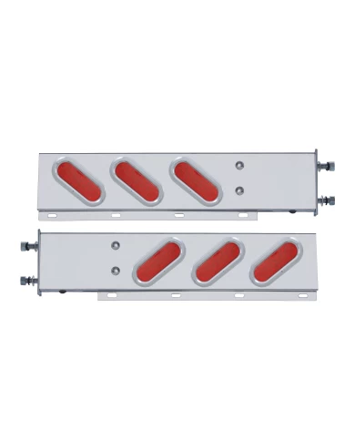 (2/BULK) STAINLESS STEEL REAR LIGHT BAR WITH SIX 19 RED LED OVAL RED LENS LIGHT WITH FLAT BEZEL - 3 3/4" BOLT PATTERN (2/BULK) STAINLESS STEEL REAR LIGHT BAR WITH SIX 19 RED LED OVAL RED LENS LIGHT WITH FLAT BEZEL - 3 3/4" BOLT PATTERN