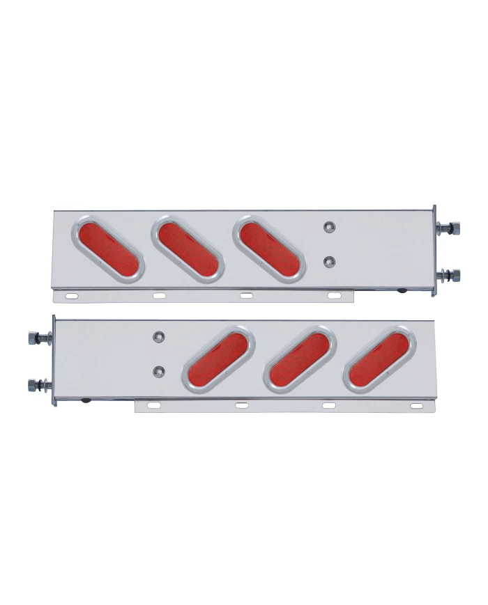 (2/BULK) STAINLESS STEEL REAR LIGHT BAR WITH SIX 19 RED LED OVAL RED LENS LIGHT WITH FLAT BEZEL - 3 3/4" BOLT PATTERN