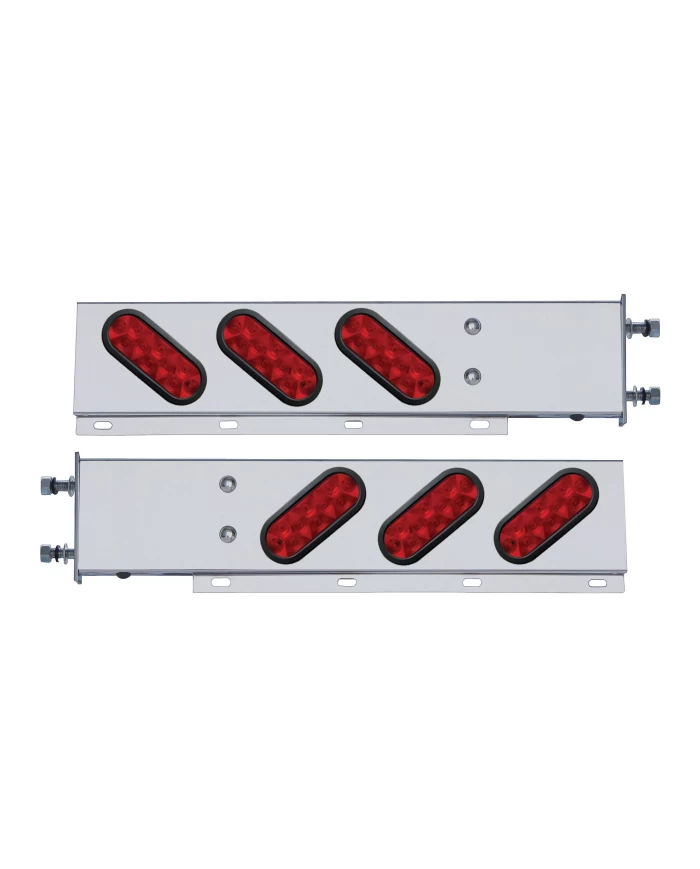 (2/BULK) STAINLESS STEEL REAR LIGHT BAR WITH SIX 10 RED LED OVAL RED LENS LIGHT WITH GROMMET - 3 3/4" BOLT PATTERN