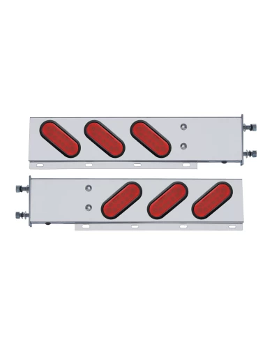 (2/BULK) STAINLESS STEEL REAR LIGHT BAR WITH SIX 12 RED LED OVAL RED LENS LIGHT WITH GROMMET - 3 3/4" BOLT PATTERN (2/BULK) STAINLESS STEEL REAR LIGHT BAR WITH SIX 12 RED LED OVAL RED LENS LIGHT WITH GROMMET - 3 3/4" BOLT PATTERN