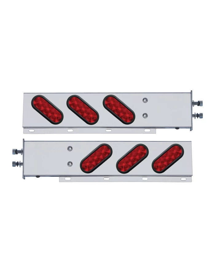 (2/BULK) STAINLESS STEEL REAR LIGHT BAR WITH SIX 10 RED LED OVAL RED LENS LIGHT WITH GROMMET - 2 1/2" BOLT PATTERN