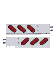 (2/BULK) STAINLESS STEEL REAR LIGHT BAR WITH SIX 10 RED LED OVAL RED LENS LIGHT WITH GROMMET - 2 1/2" BOLT PATTERN