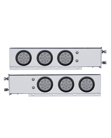 (2/BULK) S.S. SPRING LOADED REAR LT BAR W/ SIX 12 RED LED 4" CLEAR LENS REFLEC. LT W/ GROMMET - 3 3/4" BOLT PATTERN (2/BULK) S.S. SPRING LOADED REAR LT BAR W/ SIX 12 RED LED 4" CLEAR LENS REFLEC. LT W/ GROMMET - 3 3/4" BOLT PATTERN