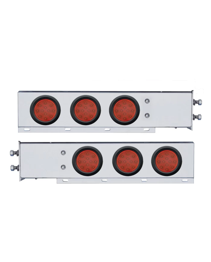 (2/BULK) CR. SPRING LOADED REAR LT BAR W/ SIX 12 RED LED 4" RED LENS REFLECTOR LT W/ GROMMET - 2 1/2" BOLT PATTERN