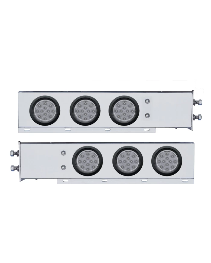 (2/BULK) CR. SPRING LOADED REAR LT BAR W/ SIX 12 RED LED 4" CLEAR LENS REFLEC. LT W/ GROMMET - 2 1/2" BOLT PATTERN