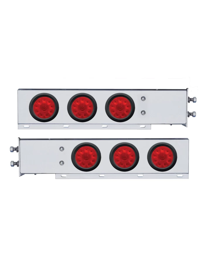 (2/BULK) CR. SPRING LOADED REAR LIGHT BAR W/ SIX 10 RED LED 4" RED LENS LIGHT W/ GROMMET - 2 1/2" BOLT PATTERN