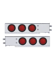 (2/BULK) CHROME SPRING LOADED REAR LIGHT BAR W/ SIX 36 RED LED 4" RED LENS LIGHT W/ GROMMET - 2 1/2" BOLT PATTERN