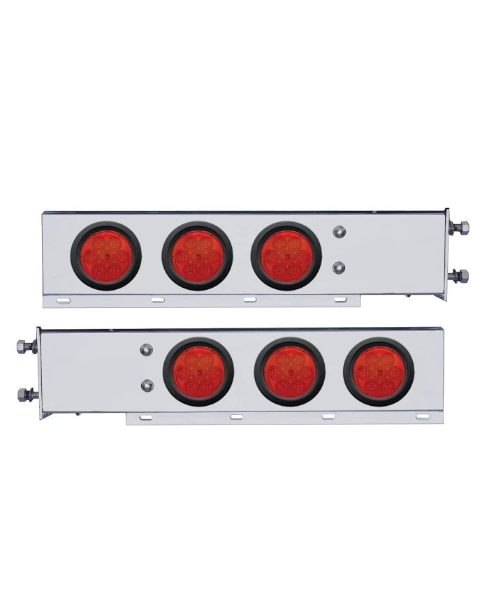 (2/BULK) ECONOMY 430 S.S. SPRING LOADED REAR LIGHT BAR W/ SIX 7 RED LED 4" LIGHT W/ GROMMET - RED LENS (2 1/2" B.P.)