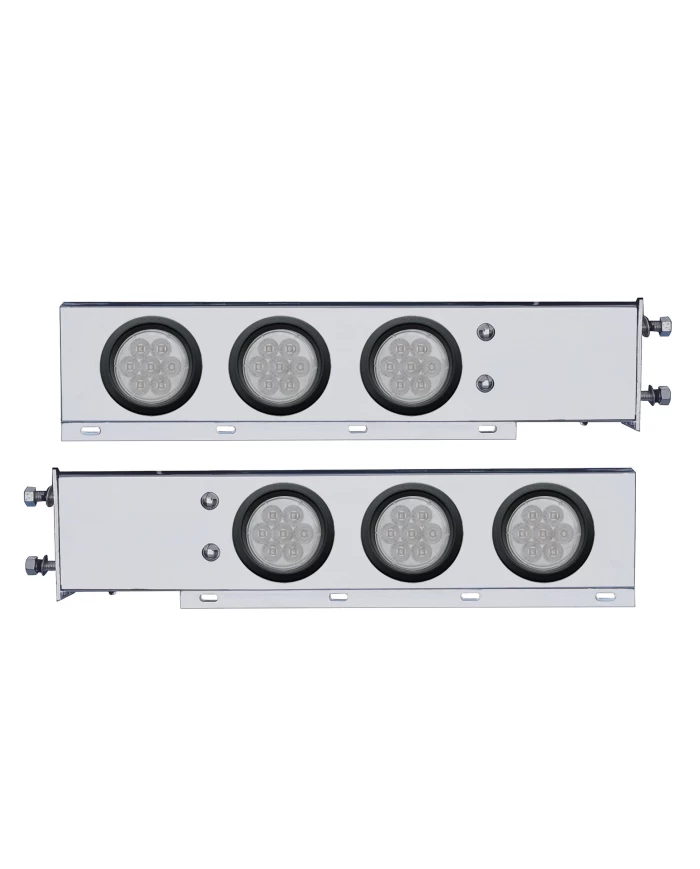 (2/BULK) ECONOMY 430 S.S. SPRING LOADED REAR LIGHT BAR W/ SIX 7 RED LED 4" LIGHT W/ GROMMET - CLEAR LENS (2 1/2" B.P.)