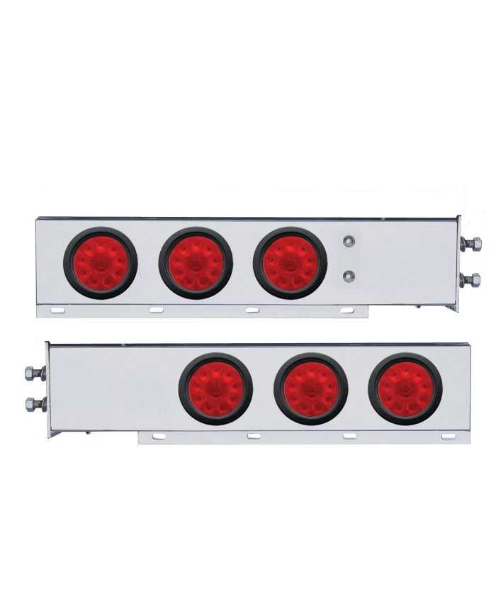 (2/BULK) ECONOMY 430 S.S. SPRING LOADED REAR LIGHT BAR W/ SIX 10 RED LED 4" LIGHT W/ GROMMET - RED LENS (2" B.P.)