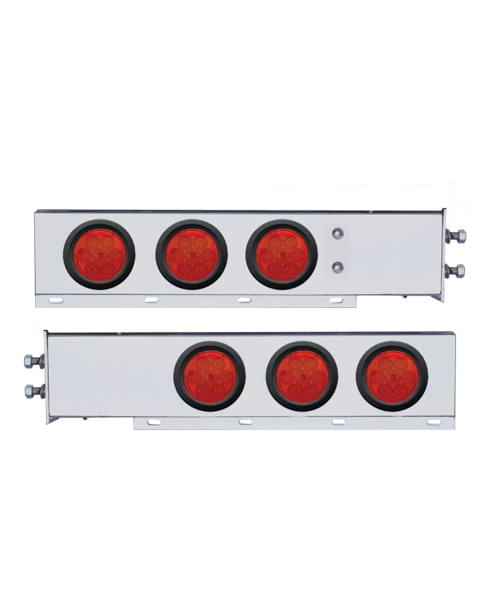 (2/BULK) ECONOMY 430 S.S. SPRING LOADED REAR LIGHT BAR W/ SIX 7 RED LED 4" LIGHT W/ GROMMET - RED LENS (2" B.P.)