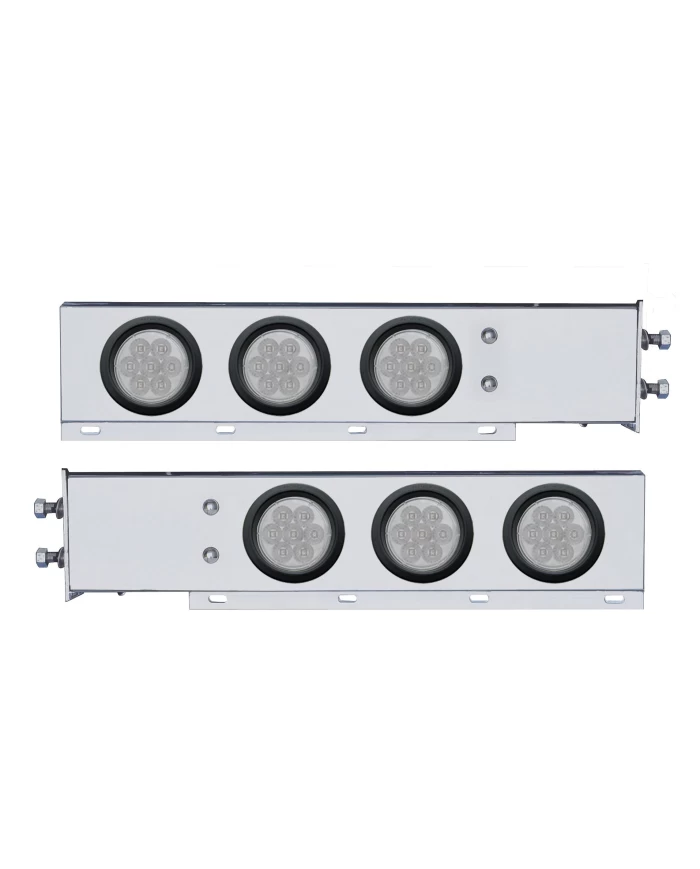 (2/BULK) CR. SPRING LOADED REAR LIGHT BAR W/ SIX 7 RED LED 4" CLEAR LENS LIGHT W/ GROMMET - 2 1/2" BOLT PATTERN