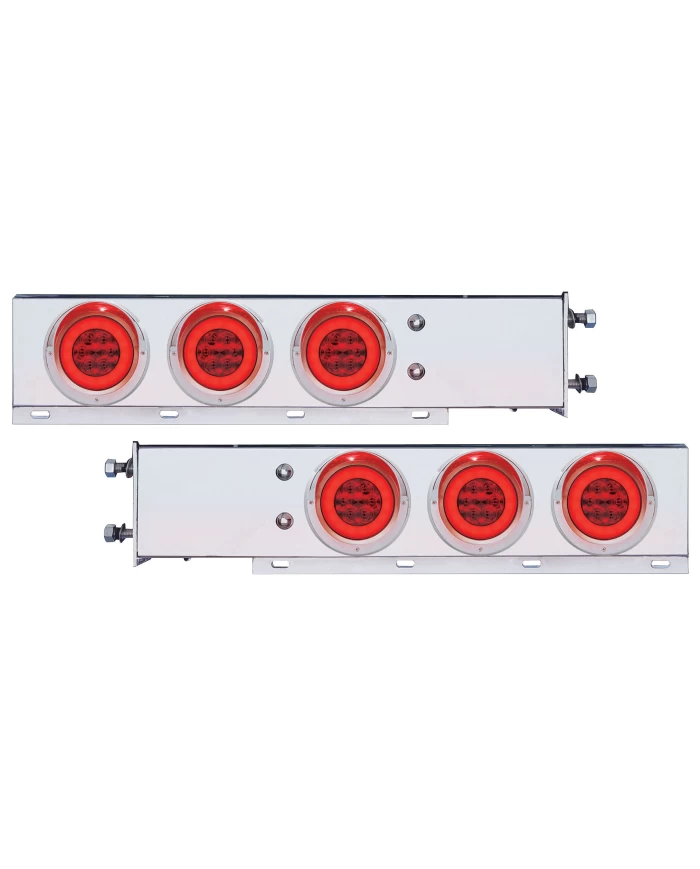 (2/BULK) ECONOMY 430 S.S. SPRING LOADED REAR LIGHT BAR W/ SIX 21 RED LED 4" GLO LIGHT W/ VISOR - RED LENS (3 3/4" B.P.)