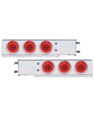 (2/BULK) ECONOMY 430 S.S. SPRING LOADED REAR LIGHT BAR W/ SIX 21 RED LED 4" GLO LIGHT W/ VISOR - RED LENS (3 3/4" B.P.)