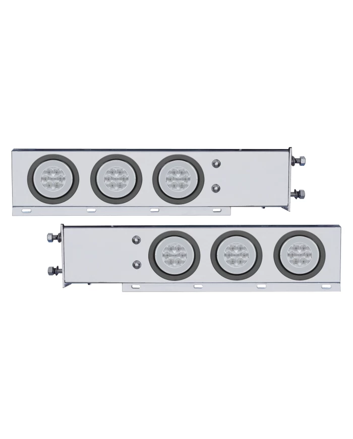 (2/BULK) ECONOMY 430 S.S. SPRING LOADED REAR LIGHT BAR W/ SIX 21 RED LED 4" GLO LIGHT W/ GROMMET - CLEAR LENS (3 3/4" B.P.)