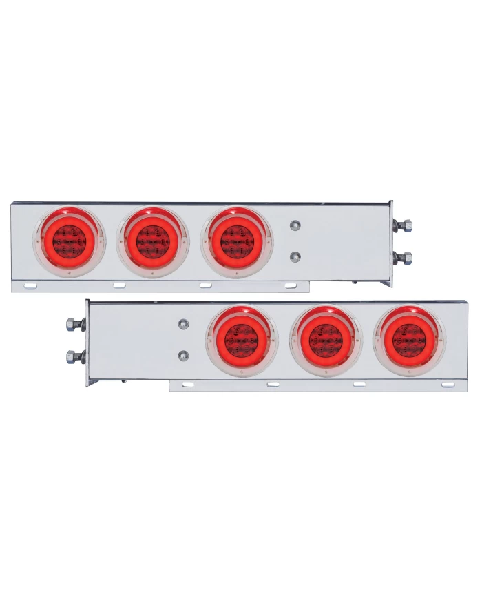 (2/BULK) ECONOMY 430 S.S. SPRING LOADED REAR LIGHT BAR W/ SIX 21 RED LED 4" GLO LIGHT W/ VISOR - RED LENS (2 1/2" B.P.)