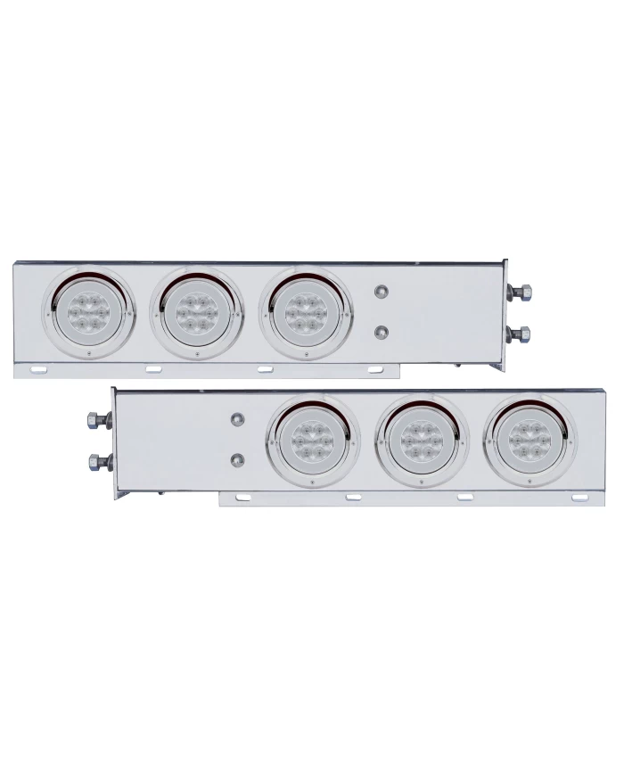 (2/BULK) ECONOMY 430 S.S. SPRING LOADED REAR LIGHT BAR W/ SIX 21 RED LED 4" GLO LIGHT W/ VISOR - CLEAR LENS (2 1/2" B.P.)