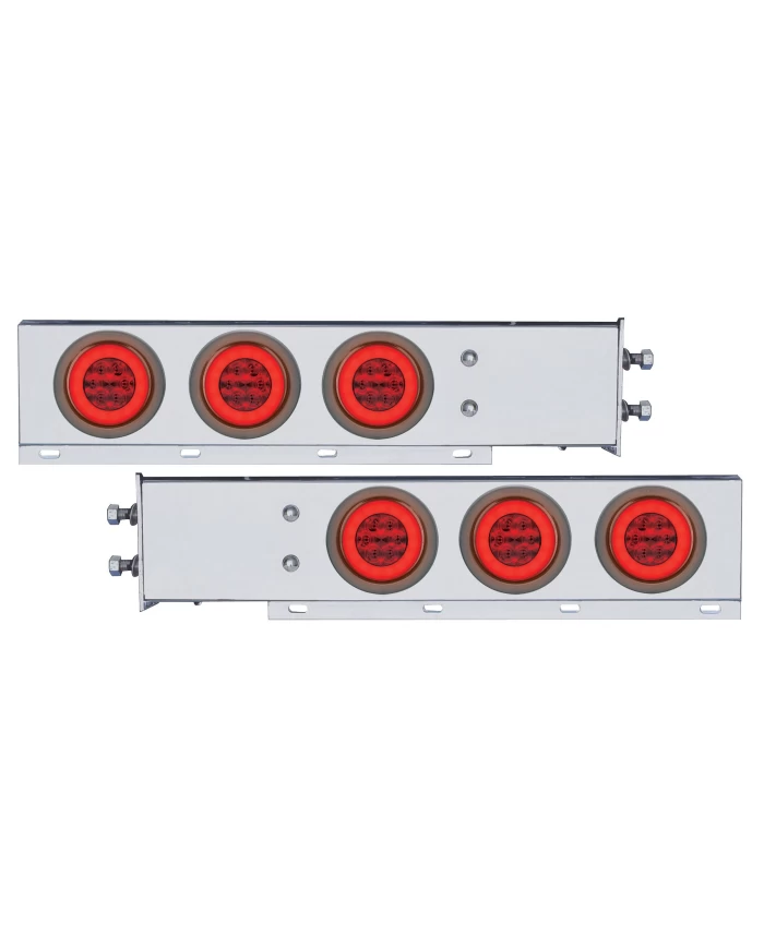 (2/BULK) ECONOMY 430 S.S. SPRING LOADED REAR LIGHT BAR W/ SIX 21 RED LED 4" GLO LIGHT W/ GROMMET - RED LENS (2 1/2" B.P.)