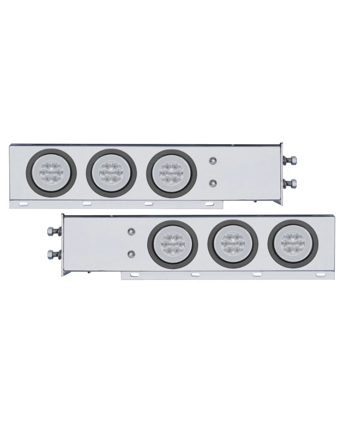 (2/BULK) ECONOMY 430 S.S. SPRING LOADED REAR LIGHT BAR W/ SIX 21 RED LED 4" GLO LIGHT W/ GROMMET - CLEAR LENS (2 1/2" B.P.)