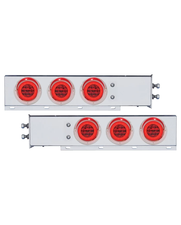 (2/BULK) ECONOMY 430 S.S. SPRING LOADED REAR LIGHT BAR W/ SIX 21 RED LED 4" GLO LIGHT W/ VISOR - RED LENS (2" B.P.)