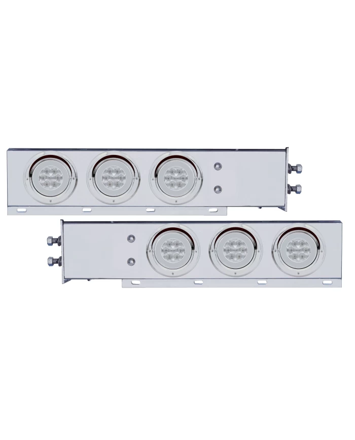 (2/BULK) ECONOMY 430 S.S. SPRING LOADED REAR LIGHT BAR W/ SIX 21 RED LED 4" GLO LIGHT W/ VISOR - CLEAR LENS (2" B.P.)