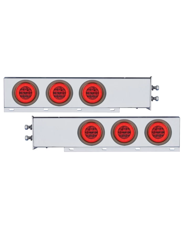 (2/BULK) ECONOMY 430 S.S. SPRING LOADED REAR LIGHT BAR W/ SIX 21 RED LED 4" GLO LIGHT W/ GROMMET - RED LENS (2" B.P.)