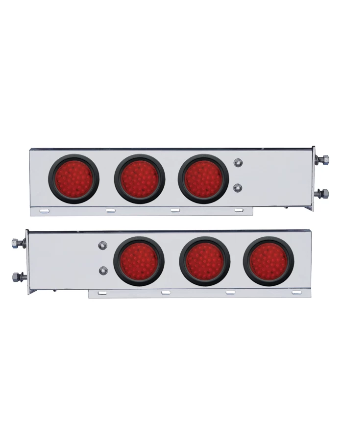 (2/BULK) ECONOMY 430 S.S. SPRING LOADED REAR LIGHT BAR W/ SIX 36 RED LED 4" RED LENS LIGHT W/ GROMMET - 3 3/4" BOLT PATTERN